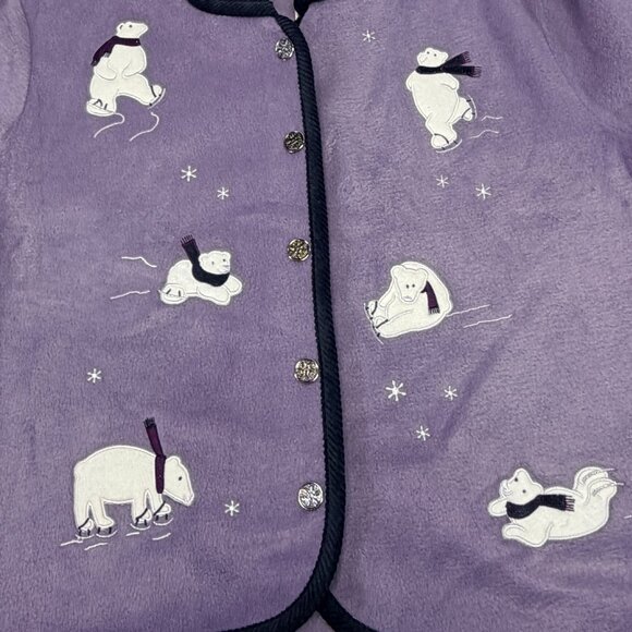 Christopher & Banks Purple Polar Bear Embroidered Button Up L Fleece Jacket NWT - Picture 7 of 11